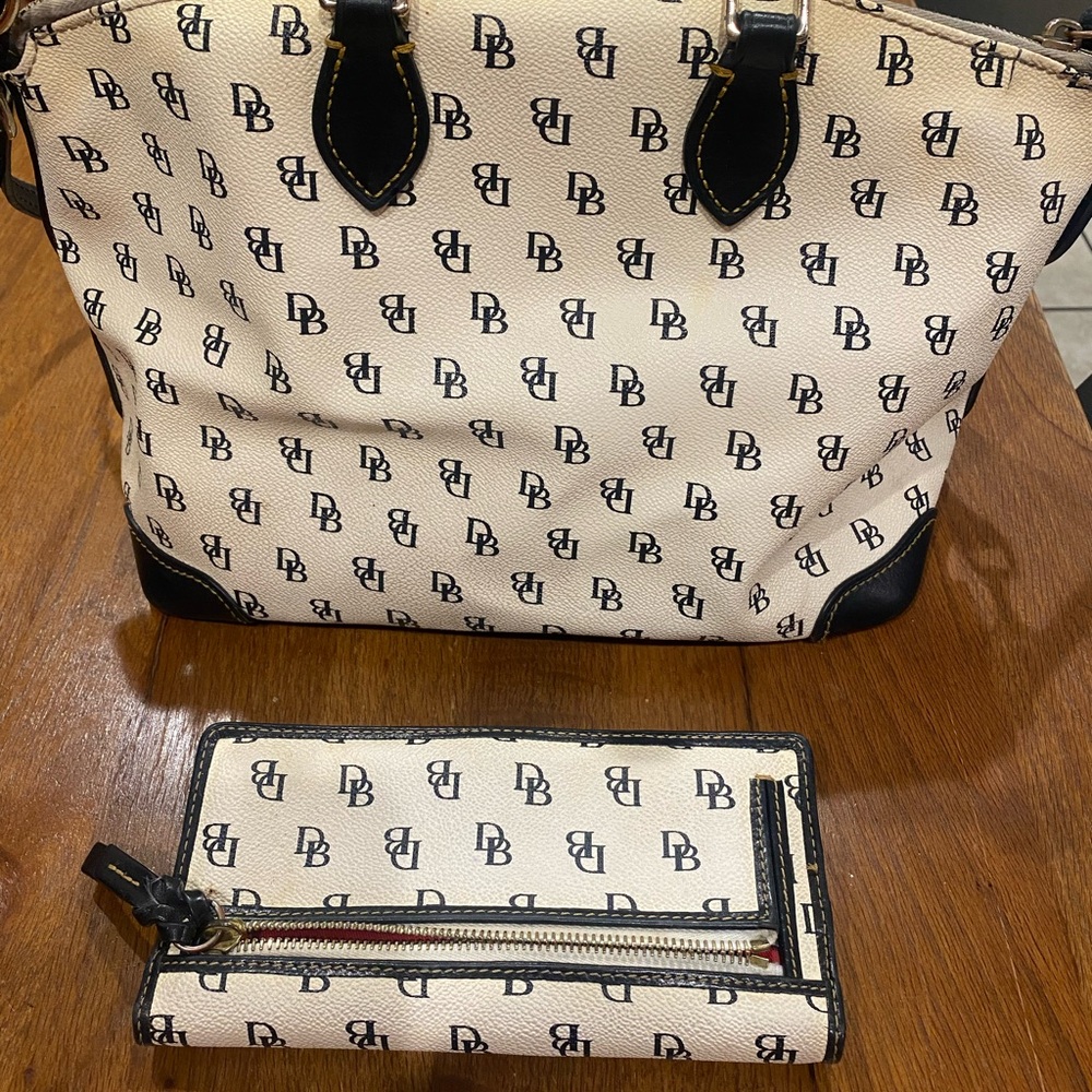 Dooney & Bourke Beige and Black Logo Tote with Wallet